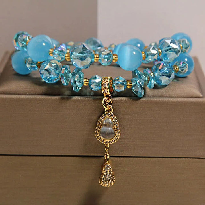 Buddha Stones Doppellagiges Perlenarmband mit Katzenaugenkürbis-Anhänger - Blaues Katzenauge - image 12