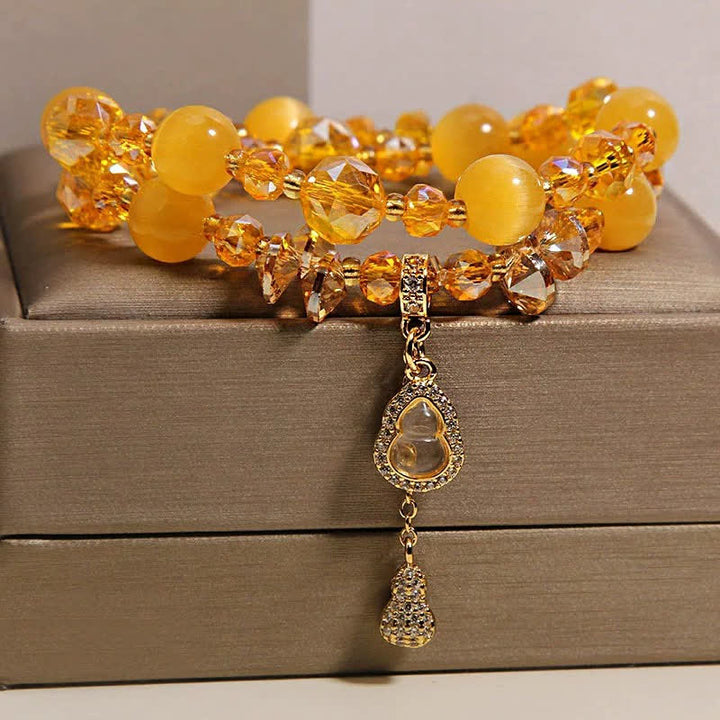 Buddha Stones Doppellagiges Perlenarmband mit Katzenaugenkürbis-Anhänger - Gelbes Katzenauge - image 5