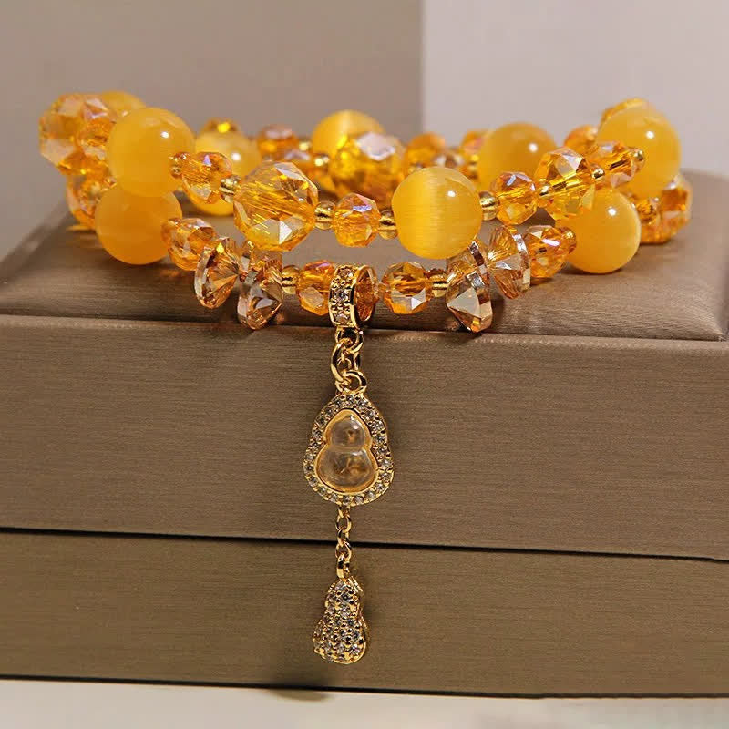 Buddha Stones Doppellagiges Perlenarmband mit Katzenaugenkürbis-Anhänger - image 7