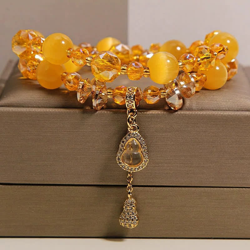 Buddha Stones Doppellagiges Perlenarmband mit Katzenaugenkürbis-Anhänger - image 6