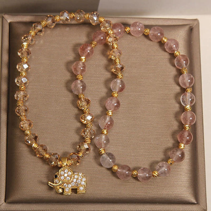 Buddha Stones Doppeltes Heilarmband mit Erdbeerquarz-Elefanten - image 9