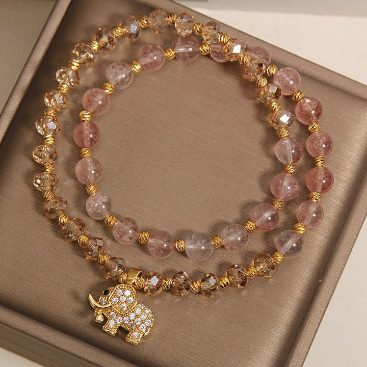 Buddha Stones Doppeltes Heilarmband mit Erdbeerquarz-Elefanten - image 4