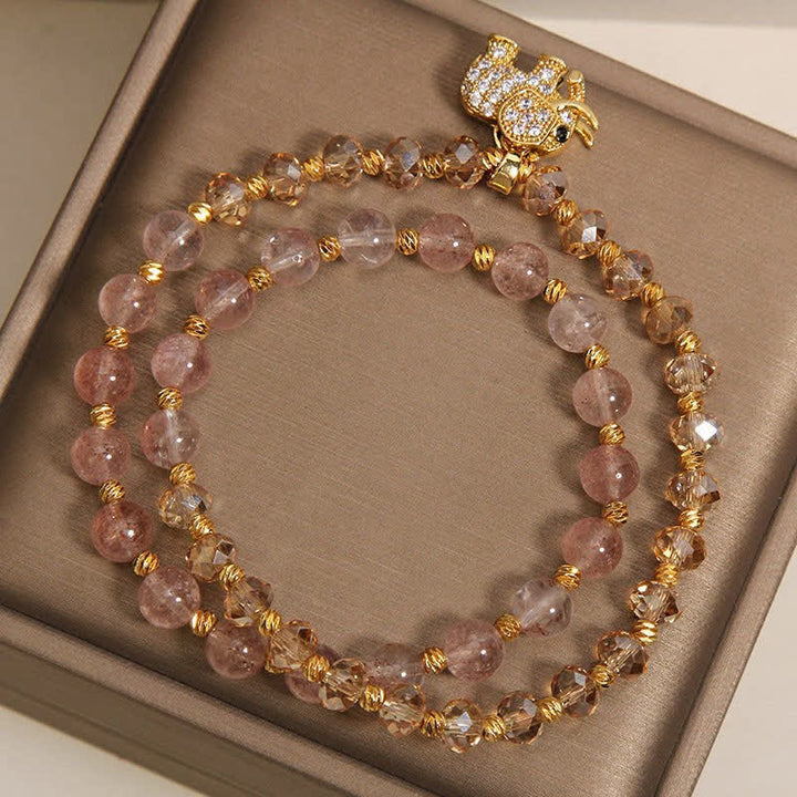 Buddha Stones Doppeltes Heilarmband mit Erdbeerquarz-Elefanten - image 3