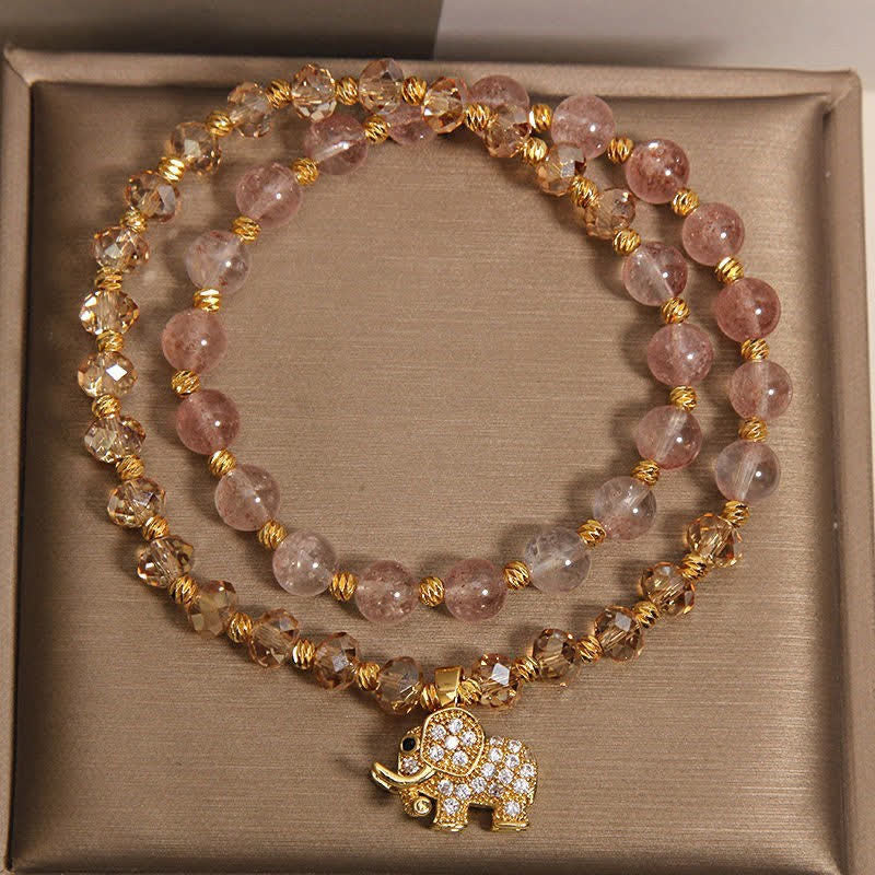Buddha Stones Doppeltes Heilarmband mit Erdbeerquarz-Elefanten - image 8