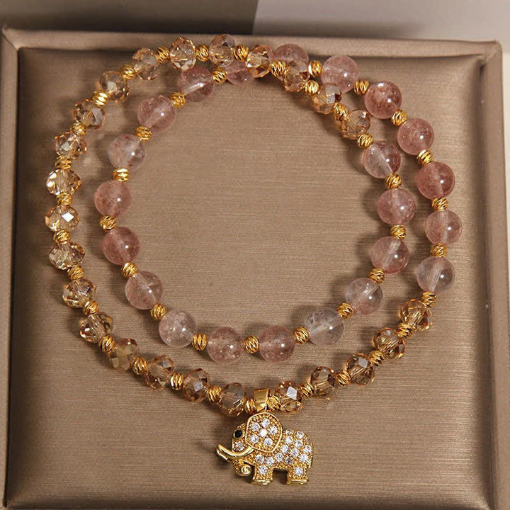 Buddha Stones Doppeltes Heilarmband mit Erdbeerquarz-Elefanten - image 8
