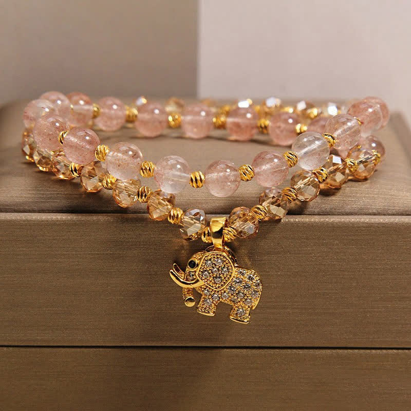 Buddha Stones Doppeltes Heilarmband mit Erdbeerquarz-Elefanten - Elefant (Stärke ♥ Weisheit) - image 0