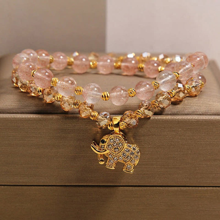 Buddha Stones Doppeltes Heilarmband mit Erdbeerquarz-Elefanten - Elefant (Stärke ♥ Weisheit) - image 0
