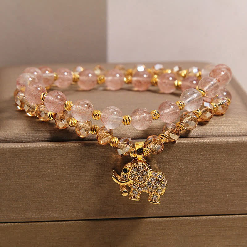 Buddha Stones Doppeltes Heilarmband mit Erdbeerquarz-Elefanten - image 1