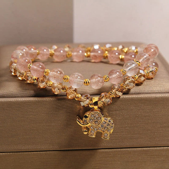 Buddha Stones Doppeltes Heilarmband mit Erdbeerquarz-Elefanten - image 1