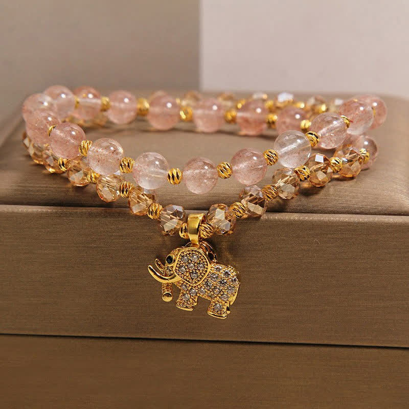 Buddha Stones Doppeltes Heilarmband mit Erdbeerquarz-Elefanten - image 2