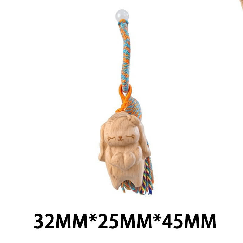 Buddha Stones Handgeschnitzte Schlüsselanhänger aus hellem Holz mit Glückskatzenquaste und Erdungsmotiv - Blaues Kaninchen - image 36