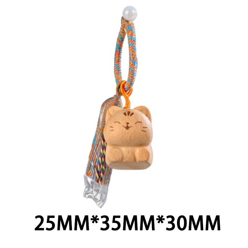 Buddha Stones Handgeschnitzte Schlüsselanhänger aus hellem Holz mit Glückskatzenquaste und Erdungsmotiv - Blaue Katze - image 37