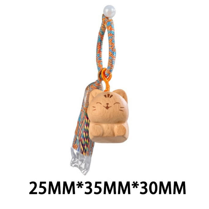 Buddha Stones Handgeschnitzte Schlüsselanhänger aus hellem Holz mit Glückskatzenquaste und Erdungsmotiv - Blaue Katze - image 37