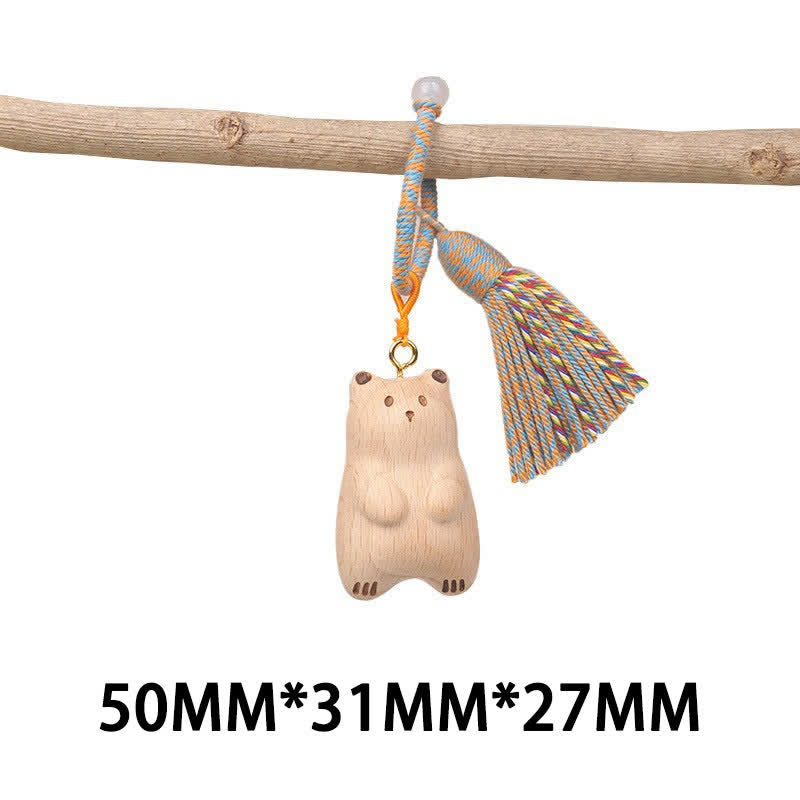 Buddha Stones Handgeschnitzte Schlüsselanhänger aus hellem Holz mit Glückskatzenquaste und Erdungsmotiv - Blauer Teddybär - image 30