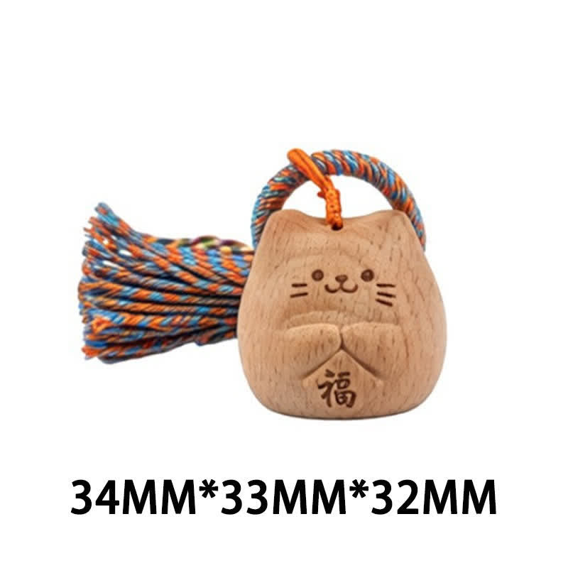 Buddha Stones Handgeschnitzte Schlüsselanhänger aus hellem Holz mit Glückskatzenquaste und Erdungsmotiv - Blaue Glückskatze - image 27