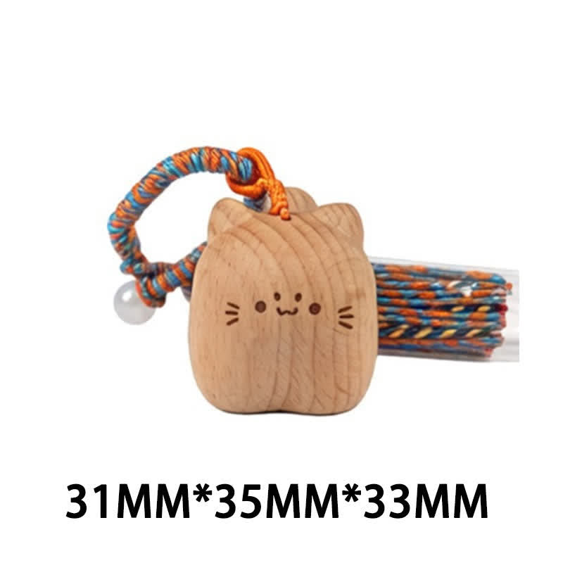 Buddha Stones Handgeschnitzte Schlüsselanhänger aus hellem Holz mit Glückskatzenquaste und Erdungsmotiv - Blaue stehende Katze - image 28