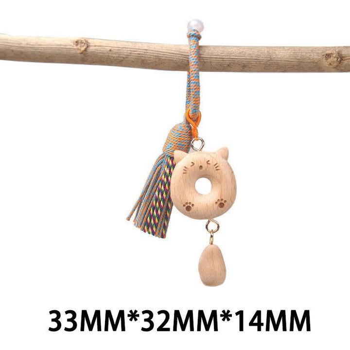 Buddha Stones Handgeschnitzte Schlüsselanhänger aus hellem Holz mit Glückskatzenquaste und Erdungsmotiv - Blauringkatze - image 22