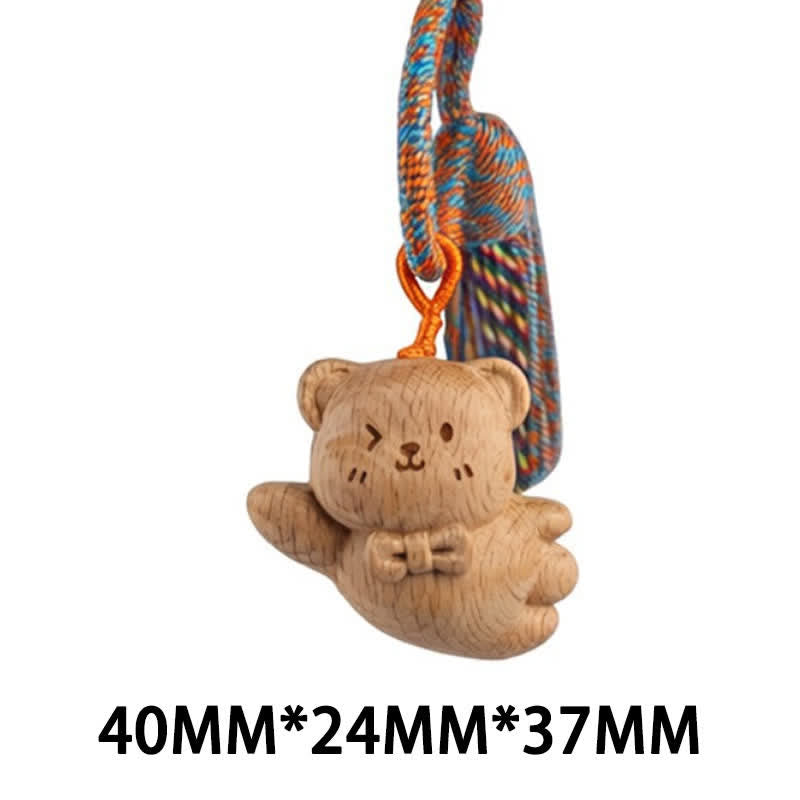 Buddha Stones Handgeschnitzte Schlüsselanhänger aus hellem Holz mit Glückskatzenquaste und Erdungsmotiv - Blauer Bär - image 33