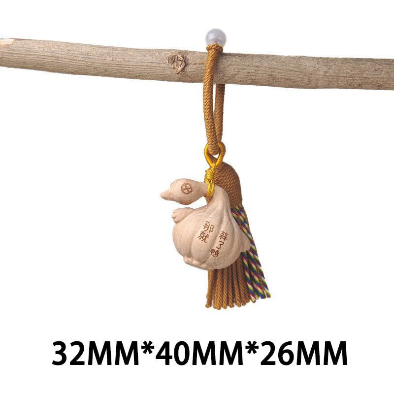 Buddha Stones Handgeschnitzte Schlüsselanhänger aus hellem Holz mit Glückskatzenquaste und Erdungsmotiv - Braune Ente - image 19