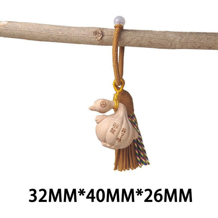 Buddha Stones Handgeschnitzte Schlüsselanhänger aus hellem Holz mit Glückskatzenquaste und Erdungsmotiv - Braune Ente - image 19