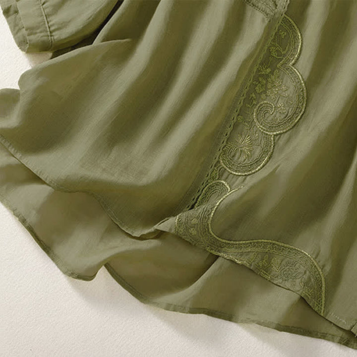 Lässiges Damen-T-Shirt mit Buddha Stones -Stickmuster, V-Ausschnitt und halben Ärmeln - image 22