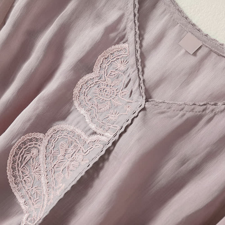 Lässiges Damen-T-Shirt mit Buddha Stones -Stickmuster, V-Ausschnitt und halben Ärmeln - image 4