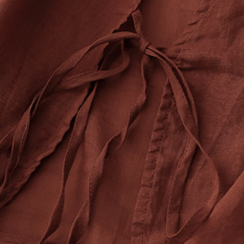 Buddha Stones Sommer-Kimono für Damen, schlicht, langärmelig, mit Schnürung und offener Vorderseite - image 3