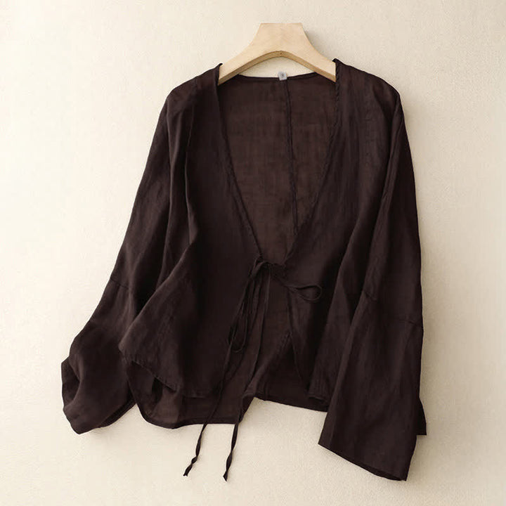 Buddha Stones Sommer-Kimono für Damen, schlicht, langärmelig, mit Schnürung und offener Vorderseite - Sattelbraun - US12, UK/AU16, EU44 (XL) - image 12