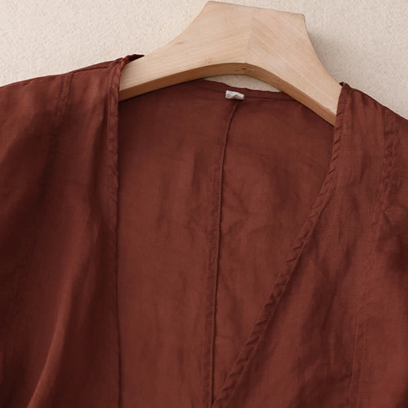 Buddha Stones Sommer-Kimono für Damen, schlicht, langärmelig, mit Schnürung und offener Vorderseite - image 1