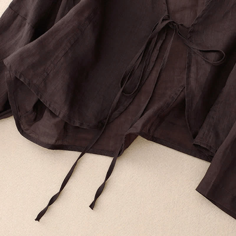 Buddha Stones Sommer-Kimono für Damen, schlicht, langärmelig, mit Schnürung und offener Vorderseite - image 15
