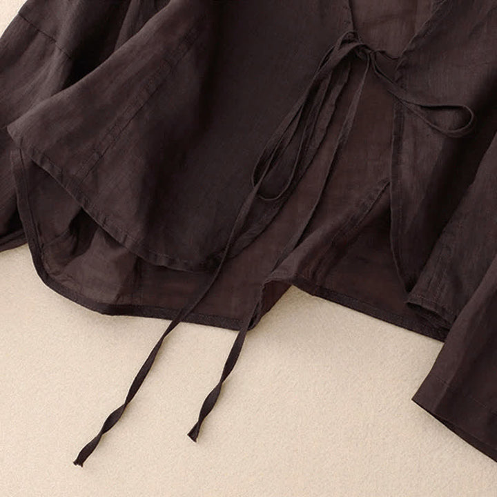 Buddha Stones Sommer-Kimono für Damen, schlicht, langärmelig, mit Schnürung und offener Vorderseite - image 15