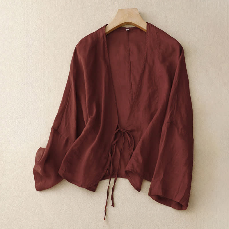 Buddha Stones Sommer-Kimono für Damen, schlicht, langärmelig, mit Schnürung und offener Vorderseite - Dunkelrot - US12, UK/AU16, EU44 (XL) - image 0
