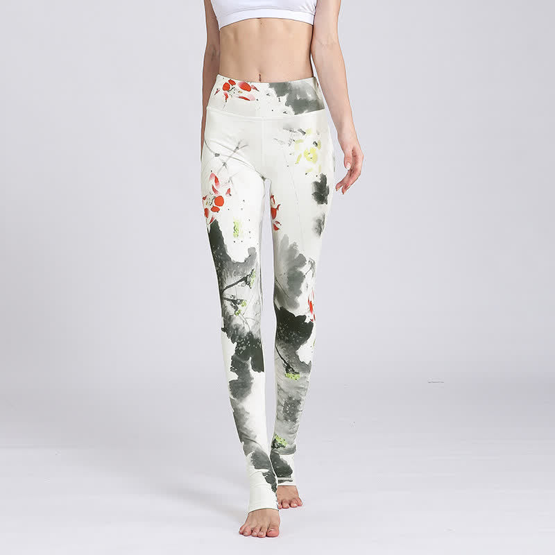 Buddha Stones Lotus Flower Print Design Hose Sport Fitness Yoga Leggings Damen Yogahose - Weiße Tinte Lotus - US 8-10, UK/AU 12-14, EU 40-42 (XL) - image 26