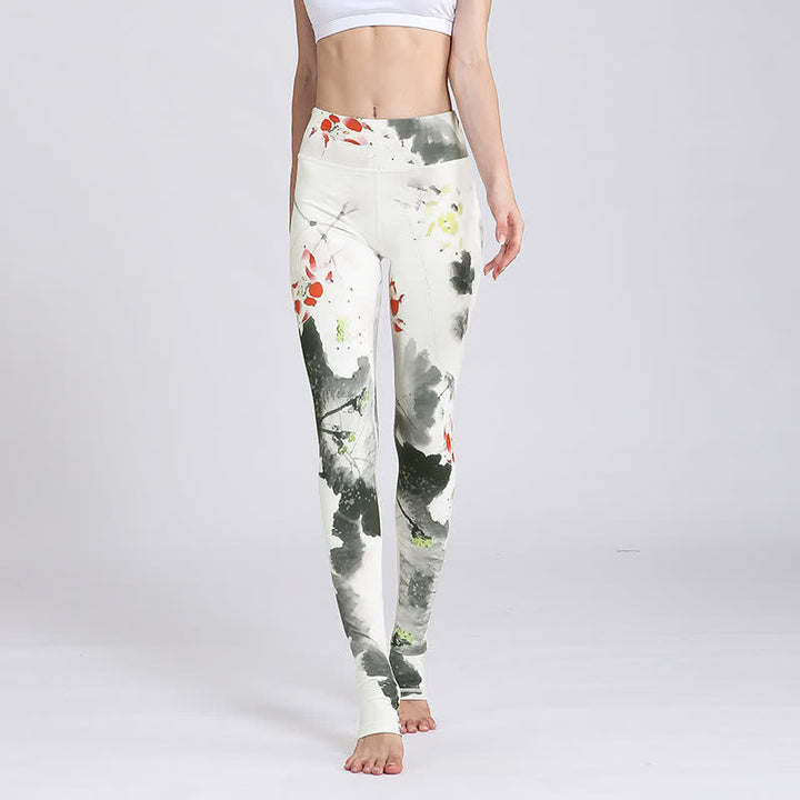 Buddha Stones Lotus Flower Print Design Hose Sport Fitness Yoga Leggings Damen Yogahose - Weiße Tinte Lotus - US 8-10, UK/AU 12-14, EU 40-42 (XL) - image 26