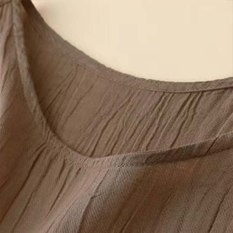 Buddha Stones Lässiges, schlichtes, handgefertigtes Midikleid mit Kordelzug in der Taille, ärmellos und mit Taschen - image 2
