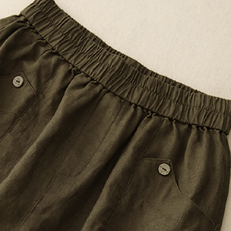 Buddha Stones Sommer-Freizeit-Shorts für Damen mit Taschen, schlicht, mit Knöpfen - image 15