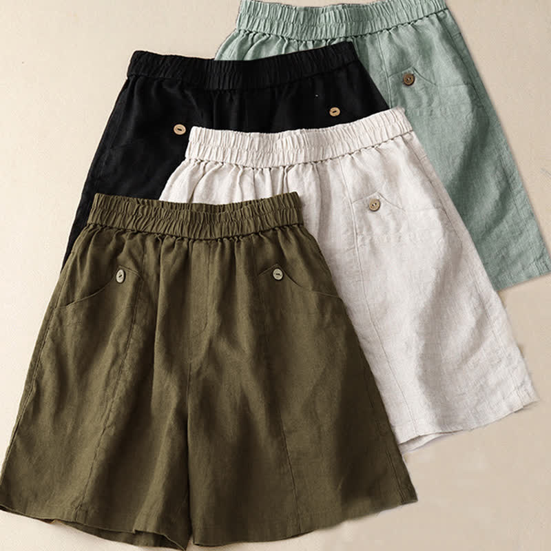 Buddha Stones Sommer-Freizeit-Shorts für Damen mit Taschen, schlicht, mit Knöpfen - image 26