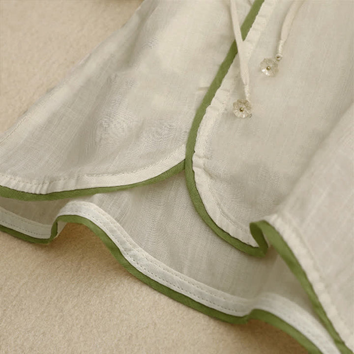 Damen-Shirt mit Buddha Stones, beigefarbenem Blumenmuster und grüner Blattstickerei, Rundhalsausschnitt und Dreiviertelärmeln - image 6