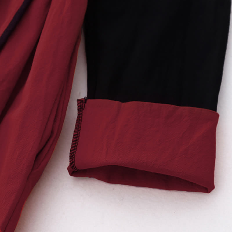 Buddha Stones Damen-Midikleid mit Farbblock-Schnürung und langen Ärmeln und Taschen - image 5