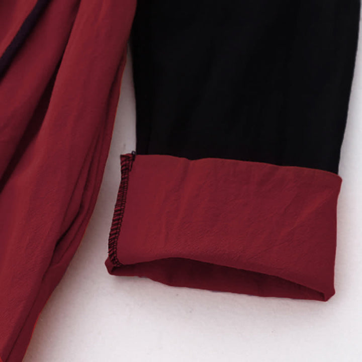 Buddha Stones Damen-Midikleid mit Farbblock-Schnürung und langen Ärmeln und Taschen - image 5