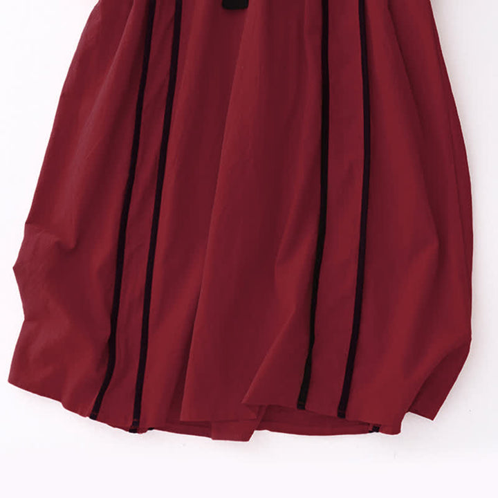 Buddha Stones Damen-Midikleid mit Farbblock-Schnürung und langen Ärmeln und Taschen - image 9