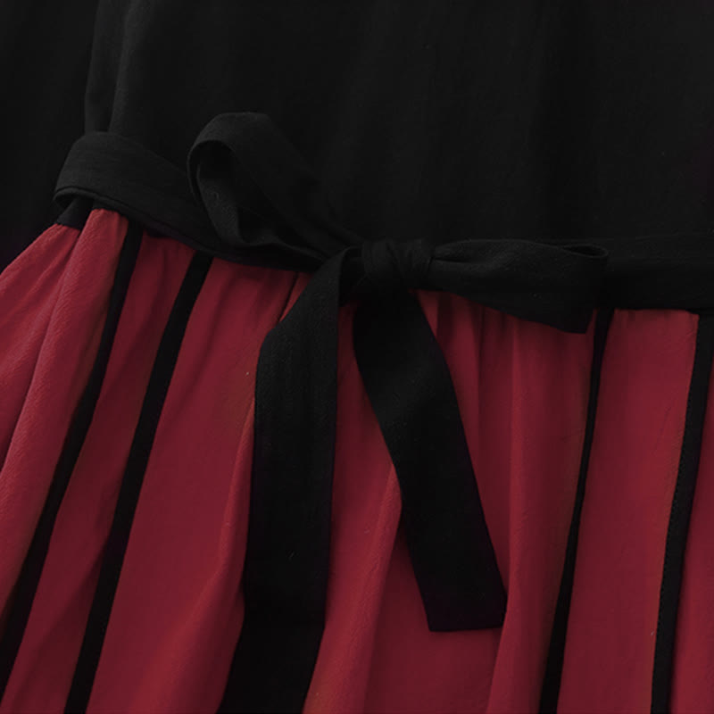 Buddha Stones Damen-Midikleid mit Farbblock-Schnürung und langen Ärmeln und Taschen - image 3
