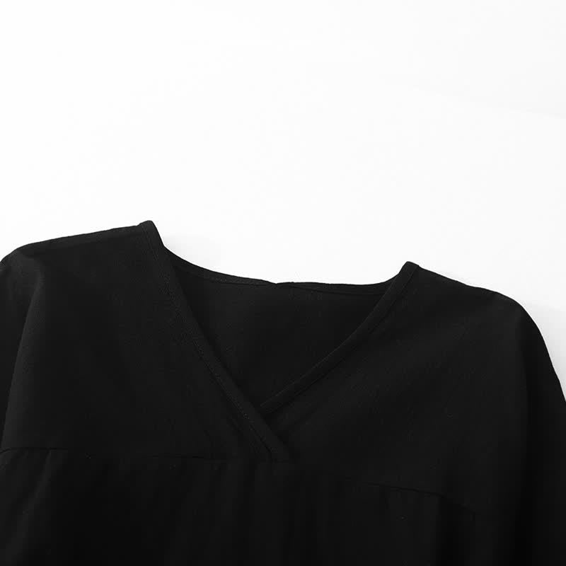 Buddha Stones Damen-Midikleid mit Farbblock-Schnürung und langen Ärmeln und Taschen - image 2