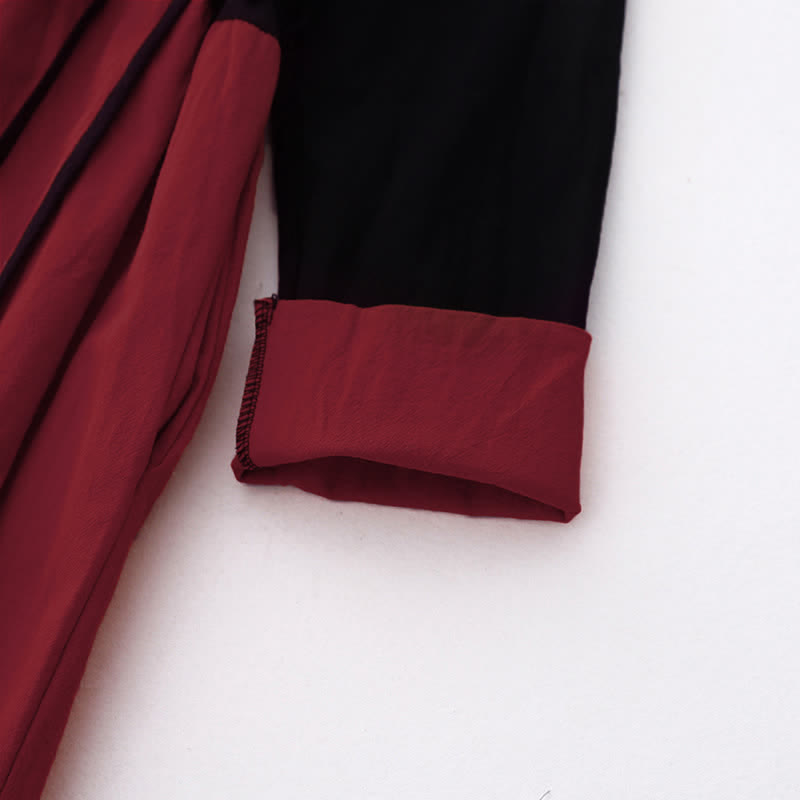 Buddha Stones Damen-Midikleid mit Farbblock-Schnürung und langen Ärmeln und Taschen - image 4