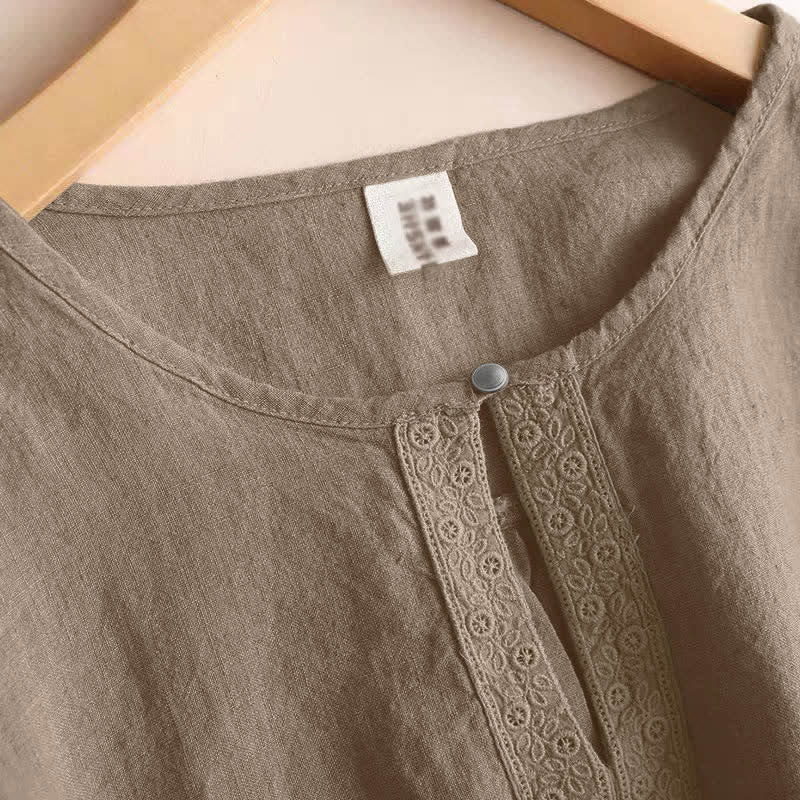 Buddha Stones Casual Plain Damenbluse mit Rundhalsausschnitt und Dreiviertelärmeln - image 2