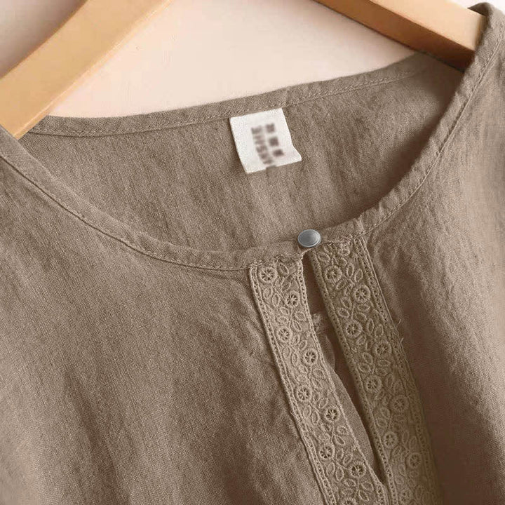 Buddha Stones Casual Plain Damenbluse mit Rundhalsausschnitt und Dreiviertelärmeln - image 2