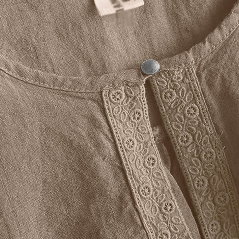 Buddha Stones Casual Plain Damenbluse mit Rundhalsausschnitt und Dreiviertelärmeln - image 3