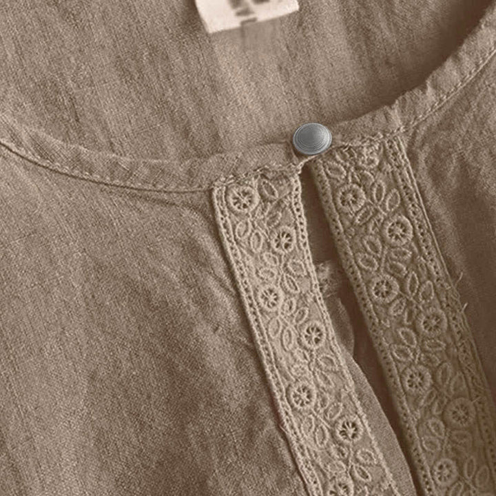 Buddha Stones Casual Plain Damenbluse mit Rundhalsausschnitt und Dreiviertelärmeln - image 3