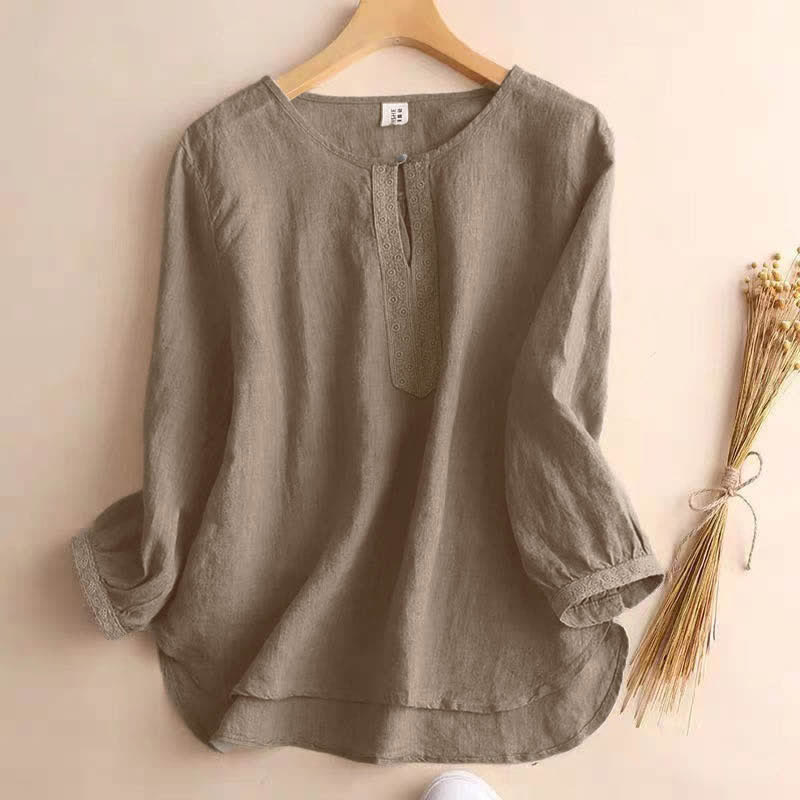 Buddha Stones Casual Plain Damenbluse mit Rundhalsausschnitt und Dreiviertelärmeln - Bräunen - US 8-10, UK/AU 12-14, EU 40-42 (2XL) - image 0