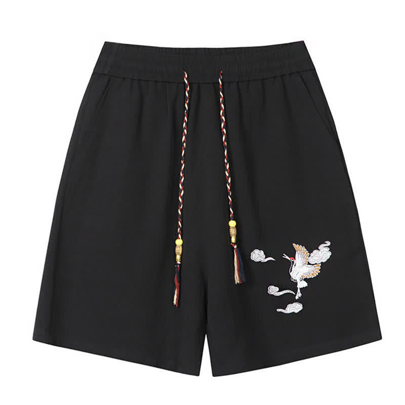 Buddha Stones Sommerliche, lässige Herrenshorts im Tang-Stil mit Kranich- und Wolkenstickerei sowie Taschen - image 2